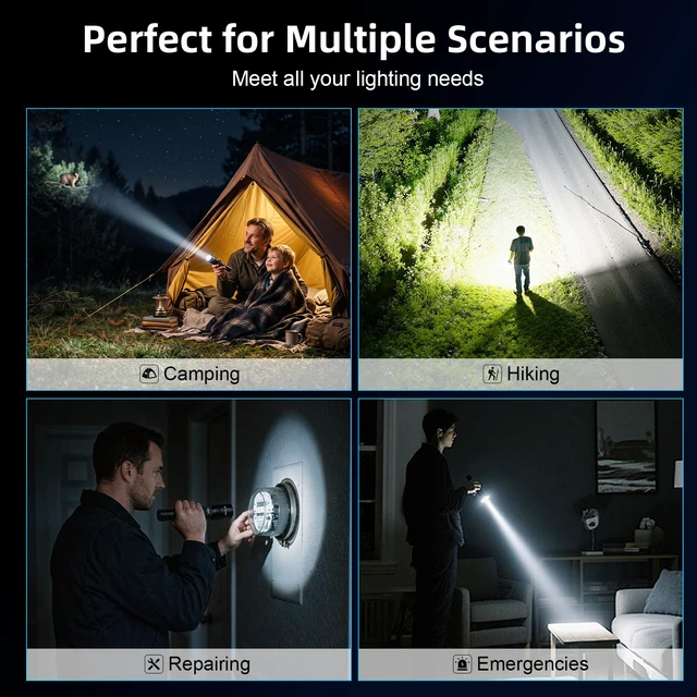 Alt view image 7 of 7 - Rechargeable Flashlights High Lumens 99000, Super Bright Flash Light, 3Pack | LCD Display, 5 Modes LED, Adjustable Focus, Powerful Tactical Flashlight, Handheld Flash Lights