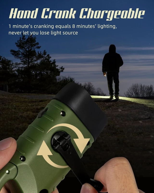 Alt view image 2 of 7 - Hand Crank Solar Powered Flashlights,Compact Emergency LED Flashlight Handheld Survival Flashlight,Quick Snap Carbiner Dynamo Flashlight for Outdoor,Sports,Hiking-4 Packs