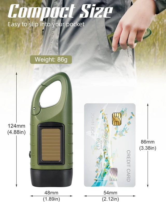 Alt view image 5 of 7 - Hand Crank Solar Powered Flashlights,Compact Emergency LED Flashlight Handheld Survival Flashlight,Quick Snap Carbiner Dynamo Flashlight for Outdoor,Sports,Hiking-4 Packs