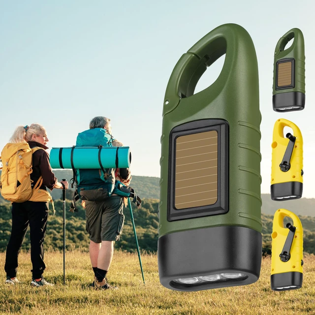 Alt view image 7 of 7 - Hand Crank Solar Powered Flashlights,Compact Emergency LED Flashlight Handheld Survival Flashlight,Quick Snap Carbiner Dynamo Flashlight for Outdoor,Sports,Hiking-4 Packs