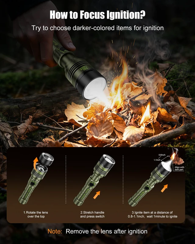 Alt view image 2 of 7 - LED Flashlights High Lumens with Ignition Lens - 5000 Rechargeable | Super Bright Tactical Flashlight, Zoomable Beam, 5 Modes, Waterproof & Powerful Flash Light for Camping & Emergencies