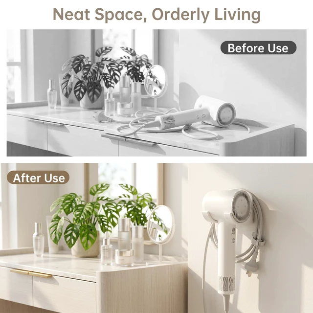 Alt view image 5 of 7 - Hair Dryer Holder Wall Mount with Plug & Cord Organizer for Bathroom | Universal Fit, Hidden Cord, Heavy-Duty Adhesive, Quick Dryer Access, Secure Hold, Space Save, For Bedroom, Vanity & Salon