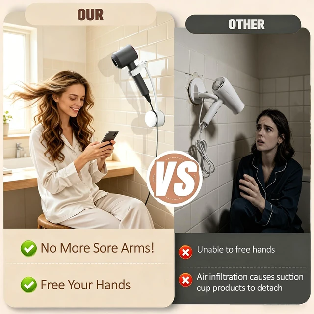 Alt view image 4 of 7 - Hair Dryer Holder, Hair Dryer Stand with Adjustable Angle, Wall Mounted Hair Dryer Stand Hands Free with Built-In Adhesive, Suitable for Bathroom Mirror, Side Wall of Washbasin, Bedroom Vanity