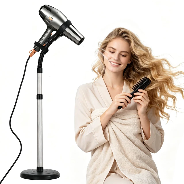Main image of Hair Dryer Stand Hands Free 360-Degree Rotating 2 Heads Adjustable Height Metal Hair Dryer Holder Blow Dryer Holder About for 0.5kg Hair Dryer in Bathroom, Vanity, Makeup Room Basic New