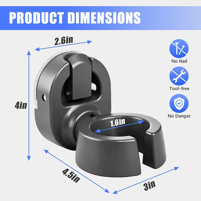 Alt view image 2 of 6 - Universal Hair Dryer Holder Wall Mounted Rotates 45° Left & Right | Easy To Set Up, Sturdy Wall Mount, Washable Adhesive, No Wall Damage, Fits Bedroom, Bathroom and More Spaces