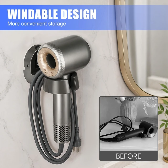Alt view image 5 of 6 - Universal Hair Dryer Holder Wall Mounted Rotates 45° Left & Right | Easy To Set Up, Sturdy Wall Mount, Washable Adhesive, No Wall Damage, Fits Bedroom, Bathroom and More Spaces