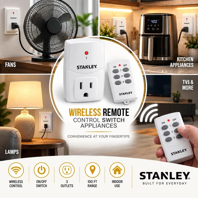 Alt view image 2 of 6 - 3 Pack Wireless Remote Control Outlet System Indoor Power Plug for Household Appliances 100ft Range (3 Grounded Outlets + 1 Remote) 125V/15A ETL Listed Outlet Switch