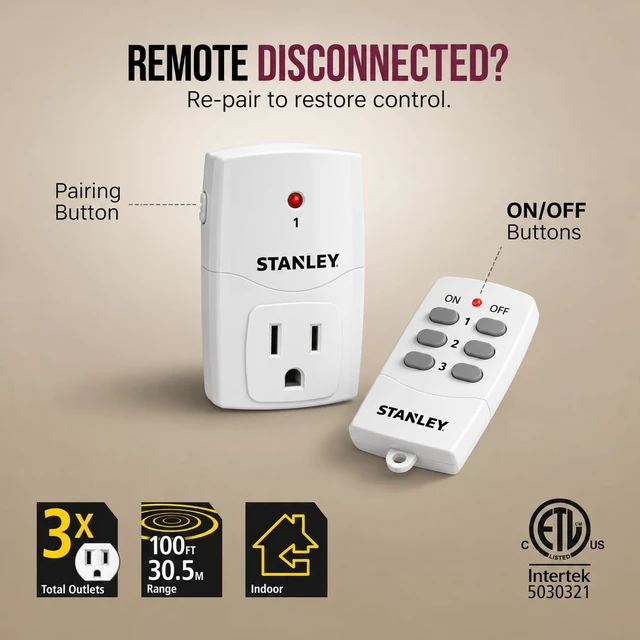 Alt view image 3 of 6 - 3 Pack Wireless Remote Control Outlet System Indoor Power Plug for Household Appliances 100ft Range (3 Grounded Outlets + 1 Remote) 125V/15A ETL Listed Outlet Switch