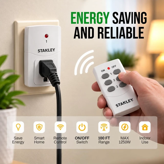 Alt view image 4 of 6 - 3 Pack Wireless Remote Control Outlet System Indoor Power Plug for Household Appliances 100ft Range (3 Grounded Outlets + 1 Remote) 125V/15A ETL Listed Outlet Switch