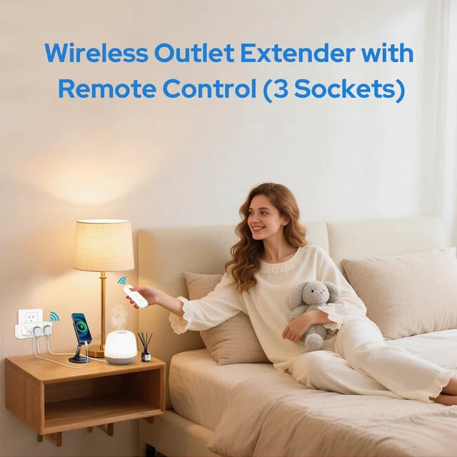 Alt view image 2 of 7 - Wireless Outlet Extender with Remote Control (3 Sockets) 100ft Stable Control (No WiFi Required), 15A/1875W Power Strip for Lights (Light Switch) & Small Appliences