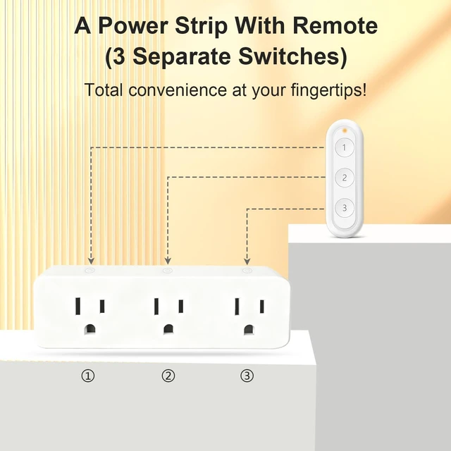Alt view image 5 of 7 - Wireless Outlet Extender with Remote Control (3 Sockets) 100ft Stable Control (No WiFi Required), 15A/1875W Power Strip for Lights (Light Switch) & Small Appliences