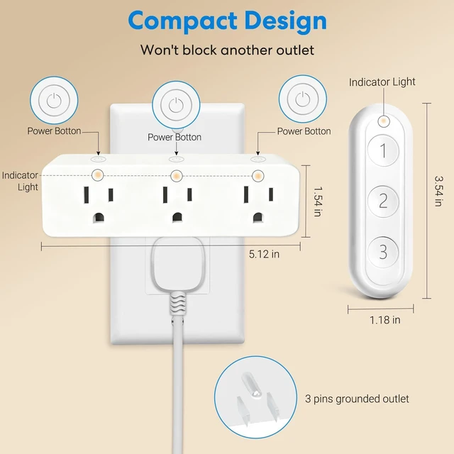 Alt view image 6 of 7 - Wireless Outlet Extender with Remote Control (3 Sockets) 100ft Stable Control (No WiFi Required), 15A/1875W Power Strip for Lights (Light Switch) & Small Appliences