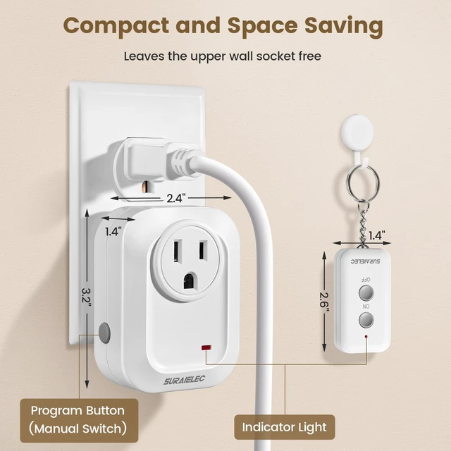 Alt view image 6 of 7 - Remote Control Outlet Plug, Wireless Light Switch, 100ft RF Range | Plug & Play, No Interference, Expandable Keychain Remote Switch Kit for Lamps, Fans, Christmas Tree Lights, Small Appliances