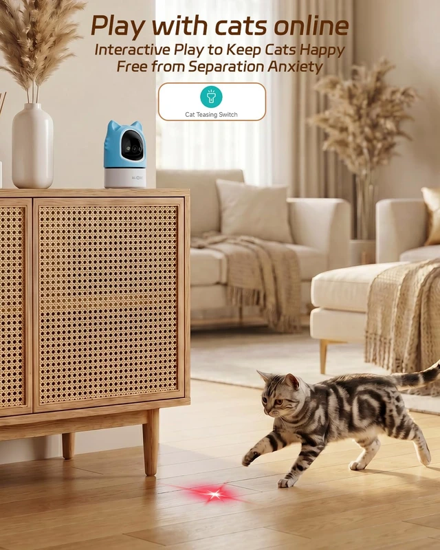 Alt view image 2 of 7 - Pet Camera with Phone App Laser Toy 2K Cat Camera no Subscription | Auto Tracking Night Vision 355° Pan 2-Way Audio Dual-Band WiFi Indoor Pet Cam Sky Blue