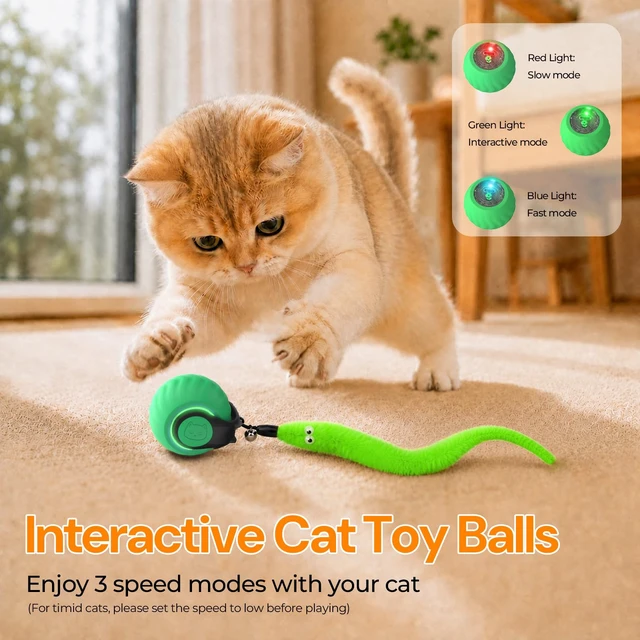 Alt view image 2 of 7 - Cat Toys with Bird Sounds & 3 Speed Modes for Indoor Cats Play | Bird Sounds, 3 Speed Modes, Rechargeable Automatic Rolling, 3 Tails, Fast Charging Ball, For Indoor Cats on Hard Floor Carpet