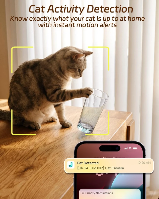Alt view image 5 of 7 - Pet Camera with Phone App Laser Toy 2K Cat Camera no Subscription | Auto Tracking Night Vision 355° Pan 2-Way Audio Dual-Band WiFi Indoor Pet Cam Sky Blue