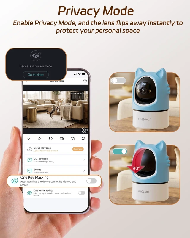 Alt view image 4 of 7 - Pet Camera with Phone App Laser Toy 2K Cat Camera no Subscription | Auto Tracking Night Vision 355° Pan 2-Way Audio Dual-Band WiFi Indoor Pet Cam Sky Blue
