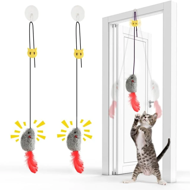 Main image of Self Play Cat Toys,2 Pack Door Hanging Cat Mouse Toy with Squeaky Sound,No Batteries Required,Interactive Cat Enrichment Toys for Bored Indoor Adult Cats,Cat Boredom Toys Mice with Feather Tail