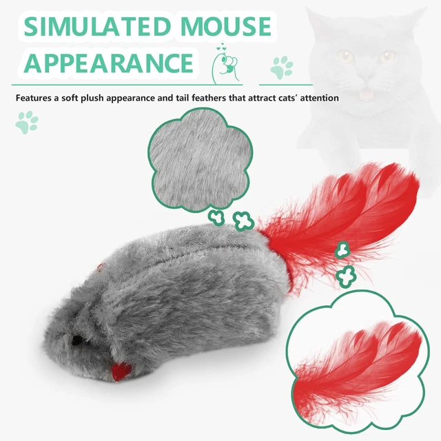 Alt view image 5 of 6 - Self Play Cat Toys,2 Pack Door Hanging Cat Mouse Toy with Squeaky Sound,No Batteries Required,Interactive Cat Enrichment Toys for Bored Indoor Adult Cats,Cat Boredom Toys Mice with Feather Tail