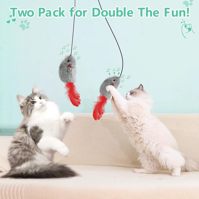 Alt view image 6 of 6 - Self Play Cat Toys,2 Pack Door Hanging Cat Mouse Toy with Squeaky Sound,No Batteries Required,Interactive Cat Enrichment Toys for Bored Indoor Adult Cats,Cat Boredom Toys Mice with Feather Tail