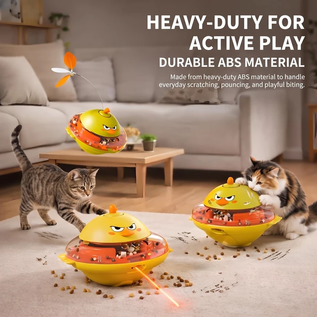 Alt view image 5 of 7 - Interactive Cat Toy for Indoor Cats with Laser, Feather&Treat Dispenser | Keep Bored Cats Active, 4-in-1 Interactive Wobbling Toys with Bird Sounds, Spinning Butterflies, Safe ABS & Auto-off