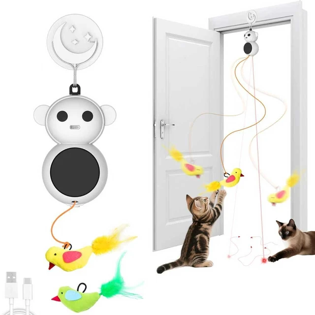 Main image of Automatic Laser Cat Toy with Interactive Flying Bird Feather, Natural White | Catpick toy Doorway Toys with Hanging Feather Bird for Exercise& Enrichment, for Indoor Adult Cats