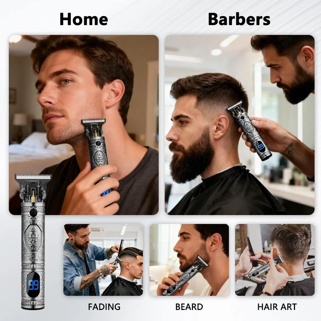 Alt view image 3 of 7 - Mens Beard & Hair Trimmer, Zero Gapped Professional Hair Clipper | Multifunctional,180-min running time,all-metal body,T- blade trimmer for beard,haircut,carving,body hair,balding trimming