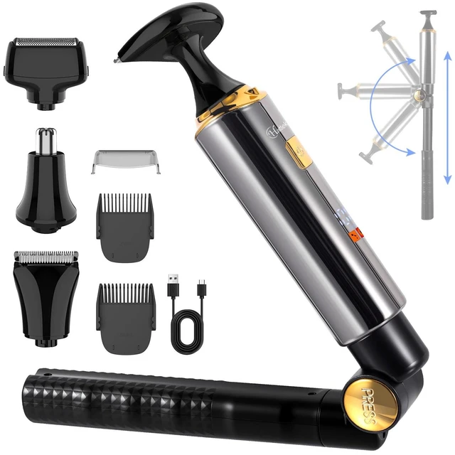 Main image of Electric Back Shaver Men Body Trimmer Hair Groomer 4 in 1 Kit | Extendable Auxiliary Arm,Waterproof Facial,Chin,Arm,Back,Pubic Hair Trimmer,Grooming Set,Extension Handle,Ceramic Blade