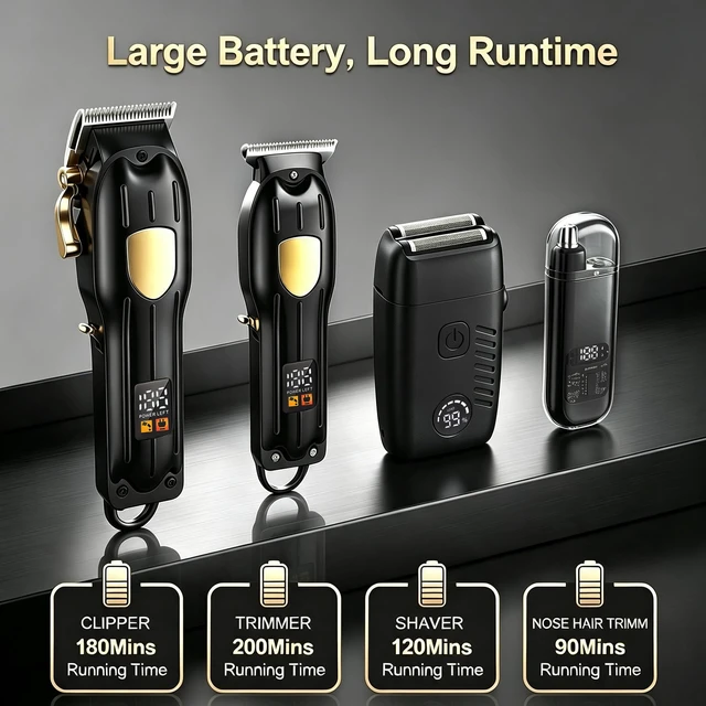Alt view image 5 of 7 - Hair 4in1 Clippers for Men, Trimmer, foil Shaver, Nose Trimmer | Professional Cordless Men Barber Clippers Set, LED Display, Suitable for Family Home Use, Gifts for Men