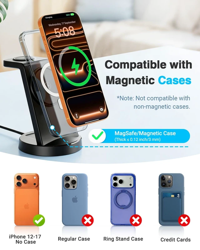Alt view image 5 of 7 - 25W Charging Station, 3-in-1 Magnetic Wireless Charger for Apple | Phone and Watch Charger Stand for Apple Multiple Devices - iPhone Duo 18 17 16 15 14 13 12 Pro Max, AirPods-Black