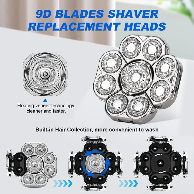 Alt view image 2 of 7 - 9D Electric Shaver for Men - 9 Blades Replacement Head Universal Blade for Electric Razor, 2 Pack
