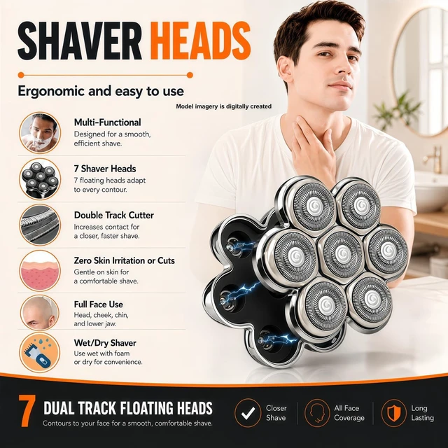 Alt view image 2 of 7 - Shaver 7D Floating Replacement Head Compatible with Shpavver&Wyklaus/Cyruzi | 1 Pack Silver Magnetic attraction 7D haver Floating Replacement Heads