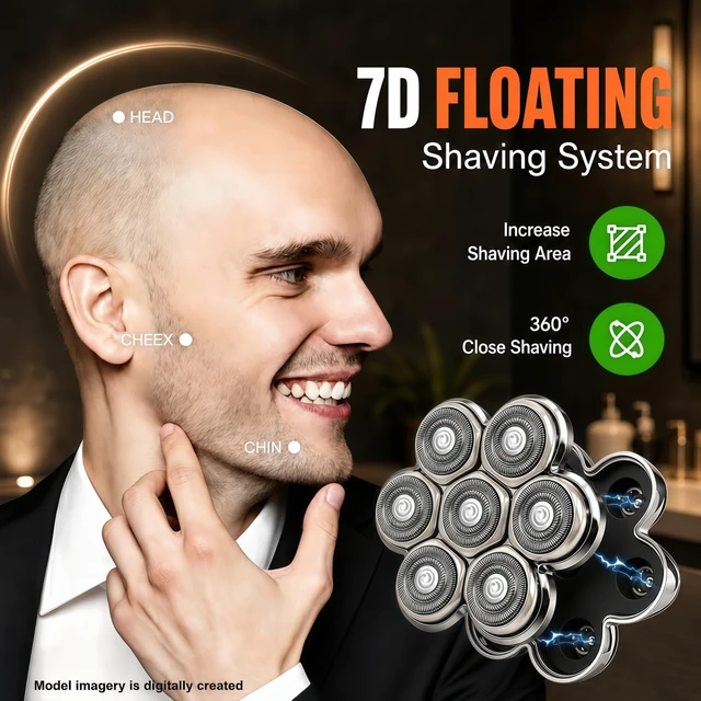 Alt view image 6 of 7 - Shaver 7D Floating Replacement Head Compatible with Shpavver&Wyklaus/Cyruzi | 1 Pack Silver Magnetic attraction 7D haver Floating Replacement Heads