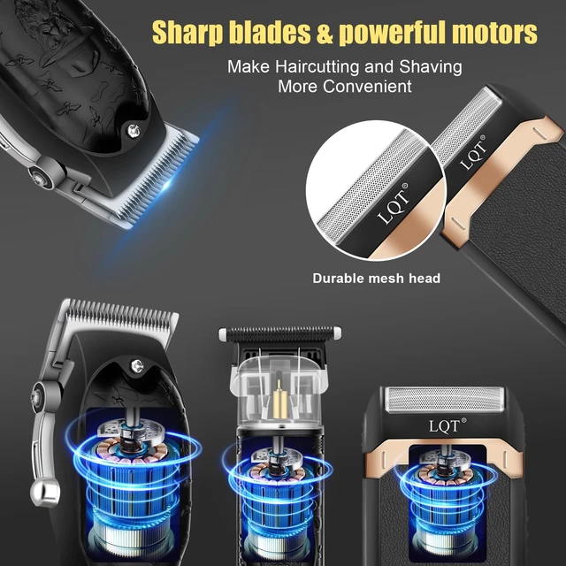 Alt view image 2 of 7 - Professional Hair Clipper Set for Men Electric Shaver Razor Cordless Hair Cutting Barber Clippers Beard Trimmer Mens Grooming Kit Gifts for him (Black)
