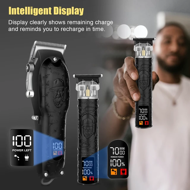 Alt view image 3 of 7 - Professional Hair Clipper Set for Men Electric Shaver Razor Cordless Hair Cutting Barber Clippers Beard Trimmer Mens Grooming Kit Gifts for him (Black)