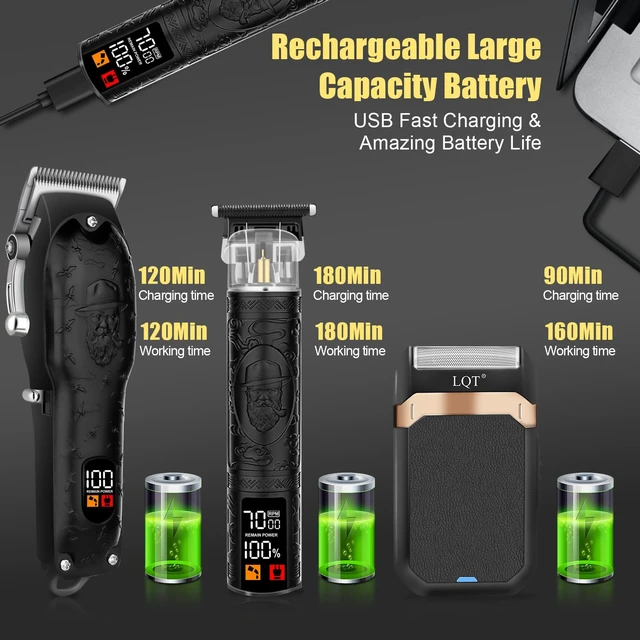 Alt view image 4 of 7 - Professional Hair Clipper Set for Men Electric Shaver Razor Cordless Hair Cutting Barber Clippers Beard Trimmer Mens Grooming Kit Gifts for him (Black)