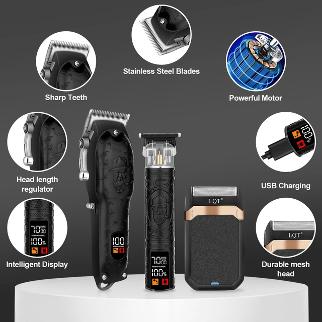 Alt view image 5 of 7 - Professional Hair Clipper Set for Men Electric Shaver Razor Cordless Hair Cutting Barber Clippers Beard Trimmer Mens Grooming Kit Gifts for him (Black)