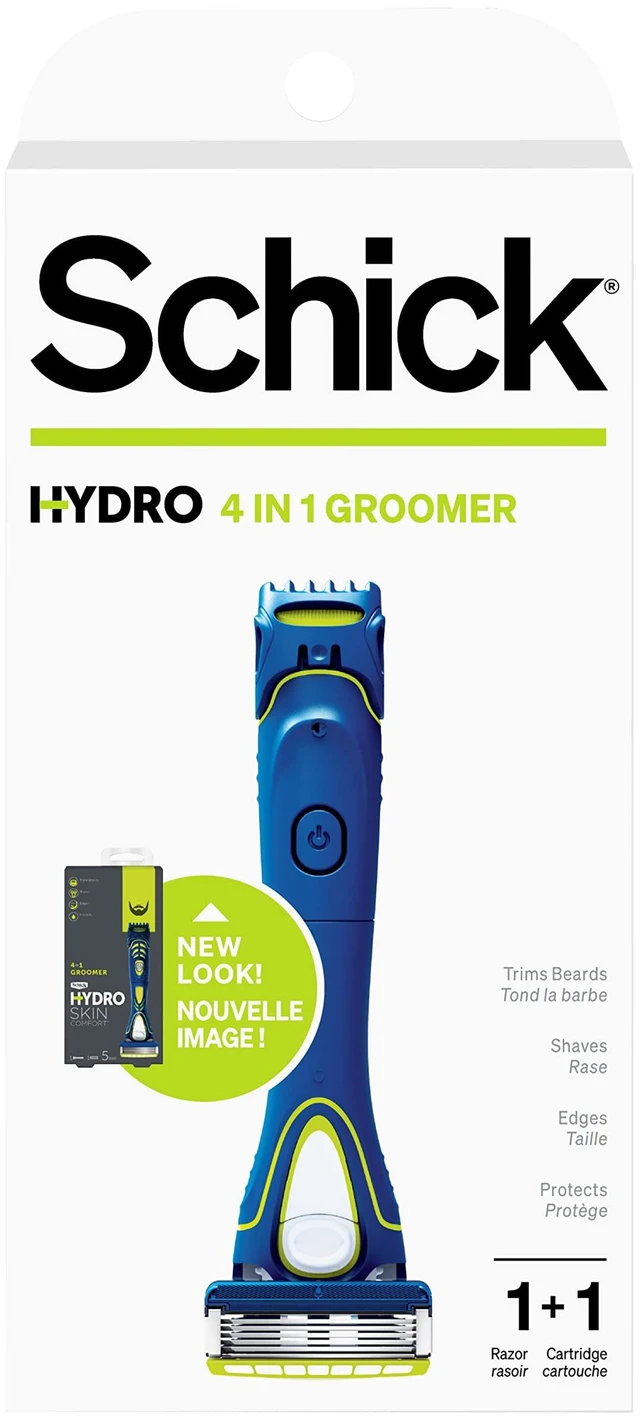 Main image of Hydro Groomer, 1 Mens Razor Handle with Beard Trimmer & 1 Refill | 4-in-1 grooming tool, 5-blade razors for men, Beard and body hair trimmer, Flip-back precision edger, 7 hydrating gel pools