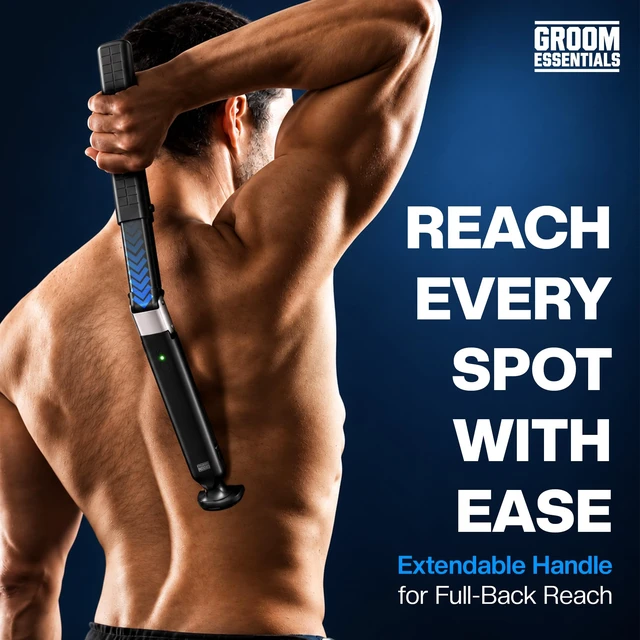 Alt view image 2 of 7 - Back Shaver Electric Razor for Men, Extendable Handle, Battery Operated | Manscape Trimmer With Adjustable Handle Reaches Shoulders & Hard-To-Reach Spots, Durable Blades Glide Through Coarse Hair