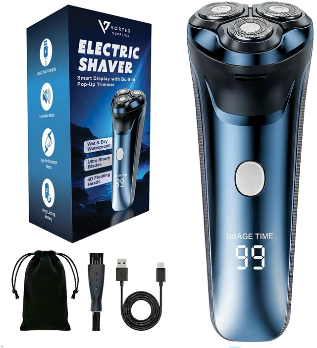 Main image of Smart 2-in-1 Electric Rotary Shaver for Men with 4D Floating Heads & Pop-Up Trimmer - USB Rechargeable, Wet & Dry Waterproof Razor with LCD Display (90 Min Runtime)