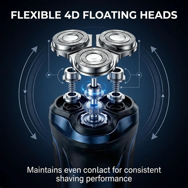 Alt view image 2 of 7 - Smart 2-in-1 Electric Rotary Shaver for Men with 4D Floating Heads & Pop-Up Trimmer - USB Rechargeable, Wet & Dry Waterproof Razor with LCD Display (90 Min Runtime)