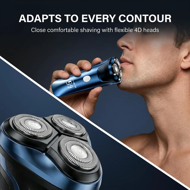 Alt view image 3 of 7 - Smart 2-in-1 Electric Rotary Shaver for Men with 4D Floating Heads & Pop-Up Trimmer - USB Rechargeable, Wet & Dry Waterproof Razor with LCD Display (90 Min Runtime)