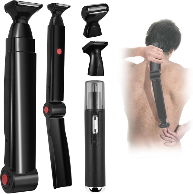 Main image of Men's Back Shavers for Men Long Adjustable Handle | Multifunctional Self-Service Electric Back Hair Razor with Nose Hair Trimmer Set and 2 Shock Absorber Flex HeadsBlack