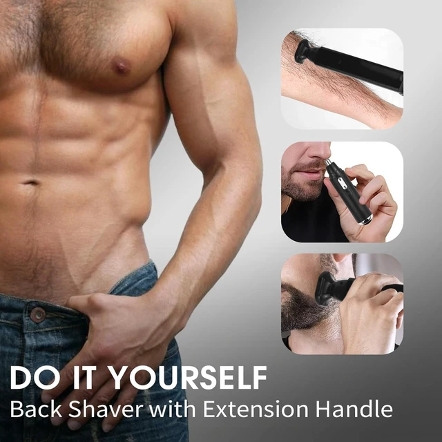Alt view image 2 of 6 - Men's Back Shavers for Men Long Adjustable Handle | Multifunctional Self-Service Electric Back Hair Razor with Nose Hair Trimmer Set and 2 Shock Absorber Flex HeadsBlack