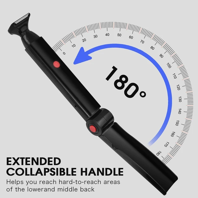 Alt view image 6 of 6 - Men's Back Shavers for Men Long Adjustable Handle | Multifunctional Self-Service Electric Back Hair Razor with Nose Hair Trimmer Set and 2 Shock Absorber Flex HeadsBlack