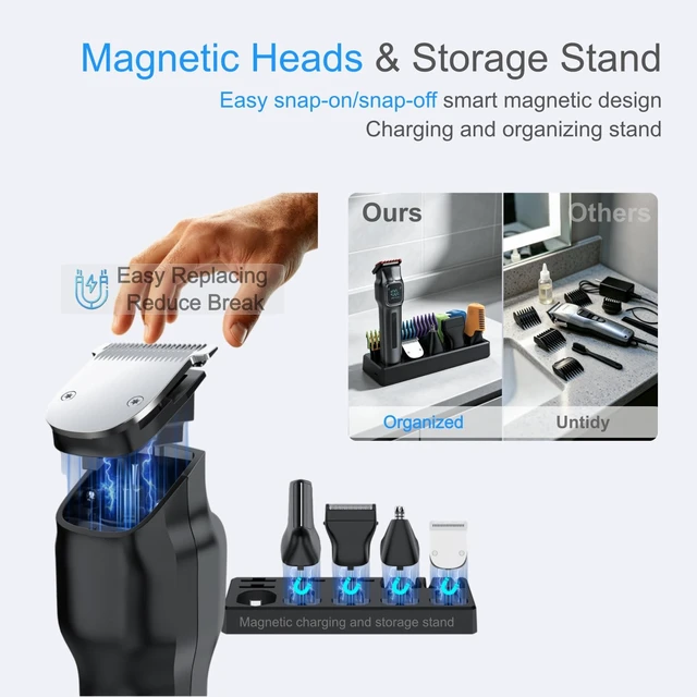 Alt view image 3 of 7 - Cordless Beard Trimmer for Men: 180-Min USB-C Charge & Storage Stand | IPX7 Waterproof Rechargeable Hair Trimmer - All-in-One Magnetic Replace Grooming Kit for Face/Hair/Nose - 2 Adjustable Speeds