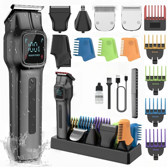 Main image of Cordless Beard Trimmer for Men: 180-Min USB-C Charge & Storage Stand | IPX7 Waterproof Rechargeable Hair Trimmer - All-in-One Magnetic Replace Grooming Kit for Face/Hair/Nose - 2 Adjustable Speeds