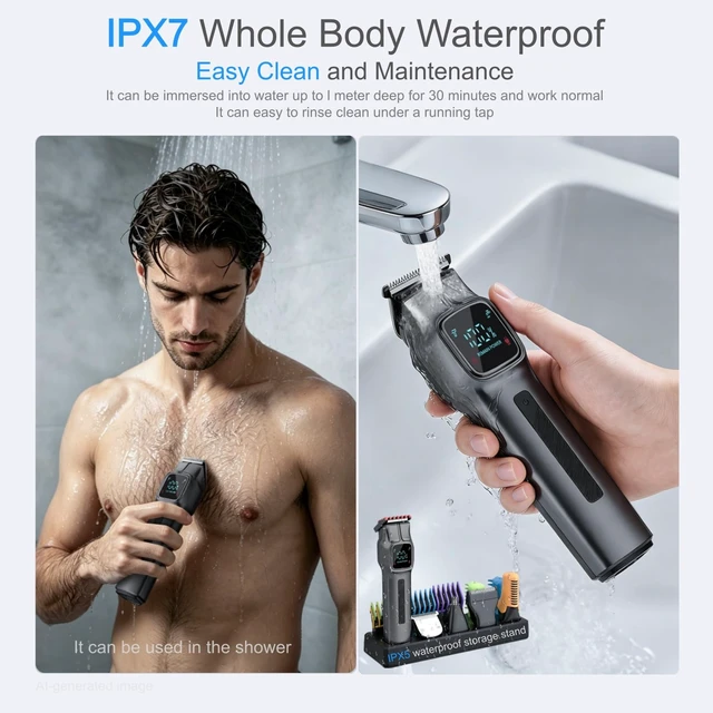 Alt view image 5 of 7 - Cordless Beard Trimmer for Men: 180-Min USB-C Charge & Storage Stand | IPX7 Waterproof Rechargeable Hair Trimmer - All-in-One Magnetic Replace Grooming Kit for Face/Hair/Nose - 2 Adjustable Speeds