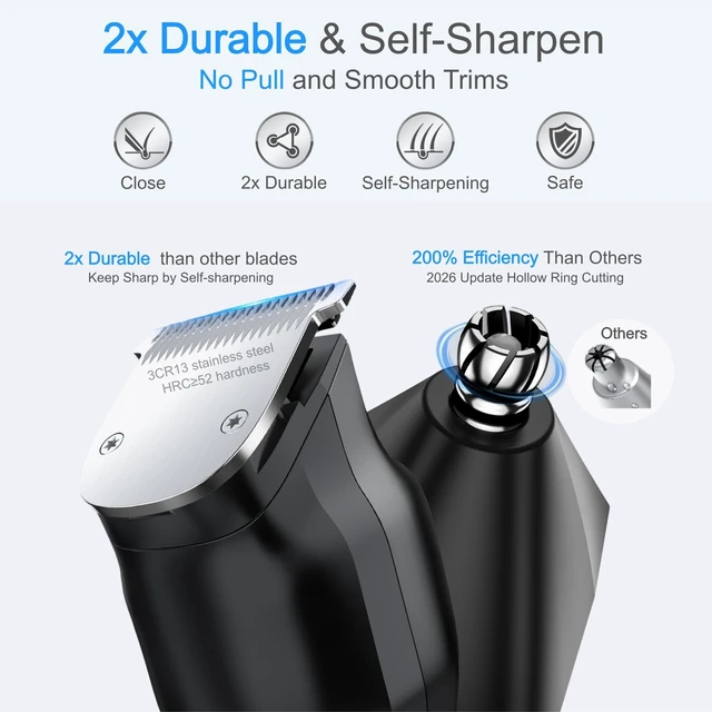 Alt view image 6 of 7 - Cordless Beard Trimmer for Men: 180-Min USB-C Charge & Storage Stand | IPX7 Waterproof Rechargeable Hair Trimmer - All-in-One Magnetic Replace Grooming Kit for Face/Hair/Nose - 2 Adjustable Speeds