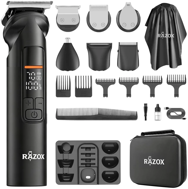Main image of Beard Trimmer for Men - 6 in 1 Hair Clipper & Grooming Kit, Cordless Rechargeable with LED Display, IPX6 Waterproof, Nose Ear Trimmer, Body Groomer, Detail Clipper
